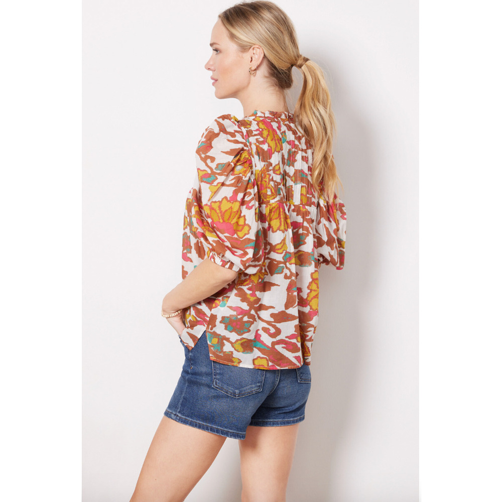 CLEOBELLA NWT Evereve Zola Puff Sleeve Organic Cotton Floral Blouse // S - Picture 4 of 12